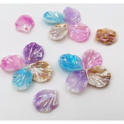 SIXTY TOWFISH 50 Pieces DIY Loose Beads Jewelry Accessory 15*17mm Mix colors Acrylic Shell Flower Slice With Hole Plastic Beads