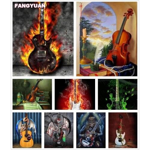 5D Diy Diamond Painting Play Guitar Music Pattern Needlework Full Drill 3D Diamond Embroidery Cross Stitch Mosaic Home Decor