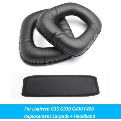 Black Replacement Ear Pads Cushion Earpads + Headband Parts For Logitech G35 G930 G430 F450 Headphones Accessory