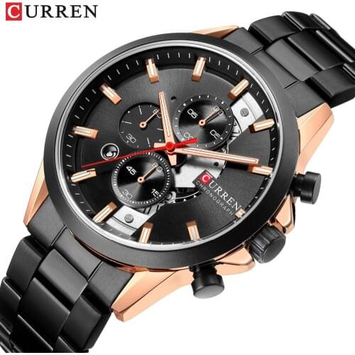 CURREN Luxury Brand Men Watches Chronograph Men Sports black Watches Waterproof Full Steel Quartz Mens Watch Relogio Masculino