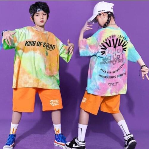 Kids Concert Hip Hop Clothing Tie Dye Oversized T Shirt Top Streetwear Cargo Shorts for Girl Boy Dance Wear Costume Clothes