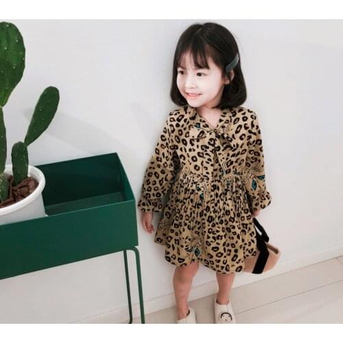 Girls Dress 2019 Spring Kids Clothes Girl Full Sleeve Chiffon Leopard Print Bowknot Collar Dress Baby Costume Party Dress 2-8Y