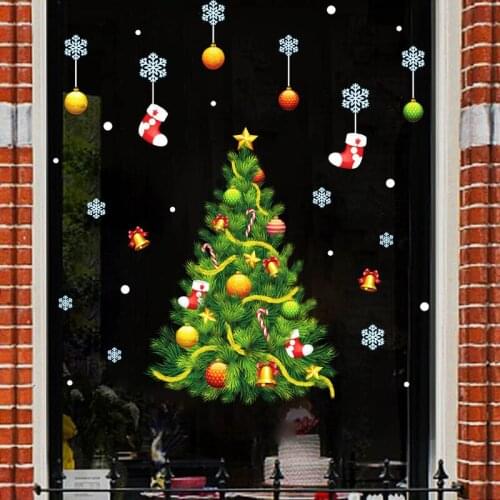 DIY Christmas Gift Tree Stickers Shop Window Glass Decor Christmas Decorations For Home Festival Decals