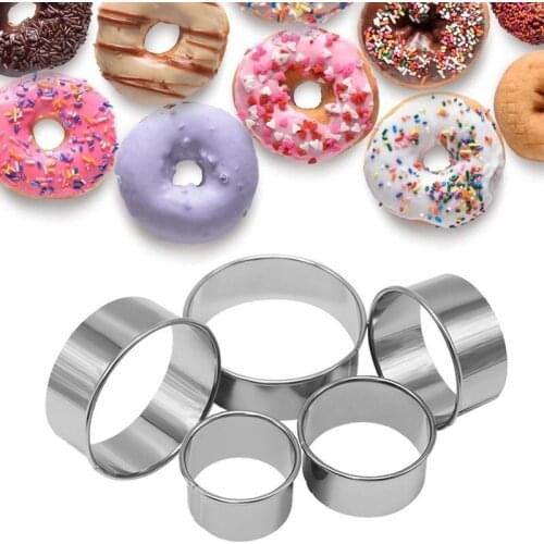 5Pcs/Set Stainless Steel Biscuit Mould Portable Round Shape Mousse Cake Fondant Mold Kitchen Gadgets Baking Pastry Accessories