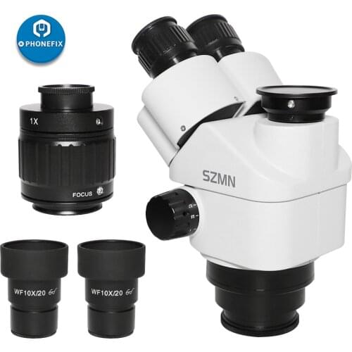 SZMN 7-45X Simul-focal Trinocular Stereo Microscope Head Continuous Zoom WF10X/20 Eyepiece Auxiliary Objective Lens 1.0X CTV