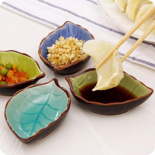 Leaf Ceramic Small Dish Seasoning Dish Kitchen Function Seasoning Dish Ice Cracked Glaze Ceramic Seasoning Sauce Vinegar Dish