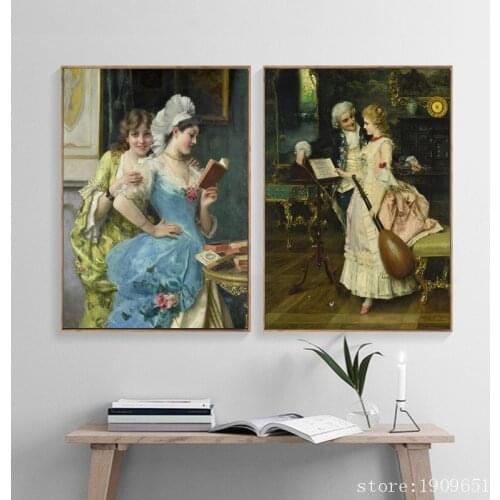 Classical court figures dame people landscape canvas printings oil painting printed on cotton home wall art decoration picture