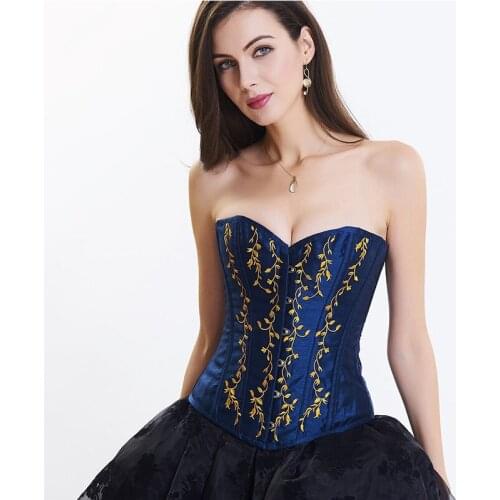 Overbust Sexy Corset 10 Steel Boned Slimming Bodice Embroidery Strap Design Corset To Wear Out With 3 Colors Bustier Tops Women