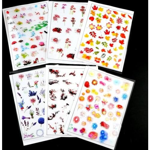 3 Sheets Maple Leaf Plum Flower Fireworks Transparent Sticker With Use Of Epoxy Mold Phone Case Making Jewelry Tool Filling