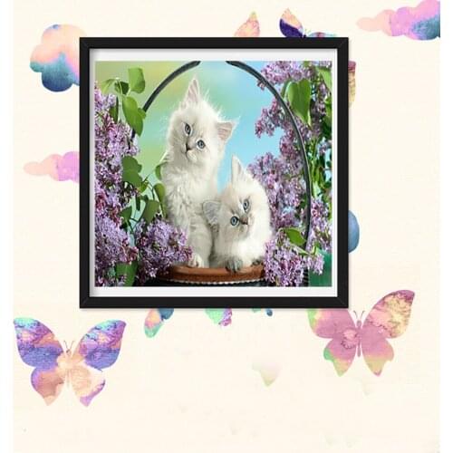Cat animal flower basket DIY Crystal full 5D diamond painting cross stitch kit art round diamond painting