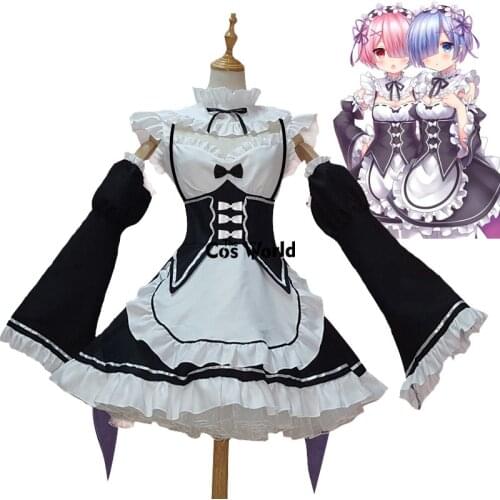 Re Zero Kara Hajimeru Isekai Seikatsu Ramu RAM Remu REM Maid Apron Dress Outfit Uniform Anime Cosplay Costumes