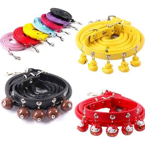 Leather Small Dog Cat Collar with Bell Safety Adjustable Cat Kitten Straps Puppy Necklaces Chihuahua Collars Pet Supplies