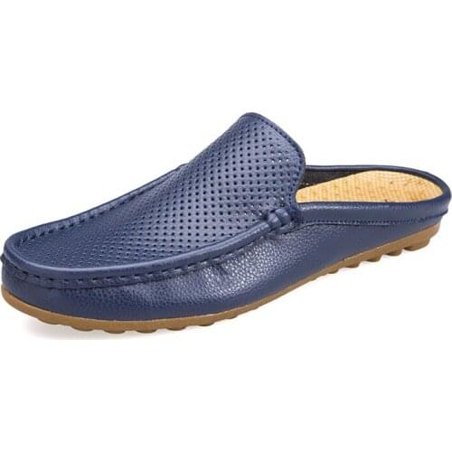 Italian Men Slippers Genuine Leather Loafers Moccasins Outdoor Non-slip Men Casual Shoes Summer Spring Fashion Men Shoes 2021