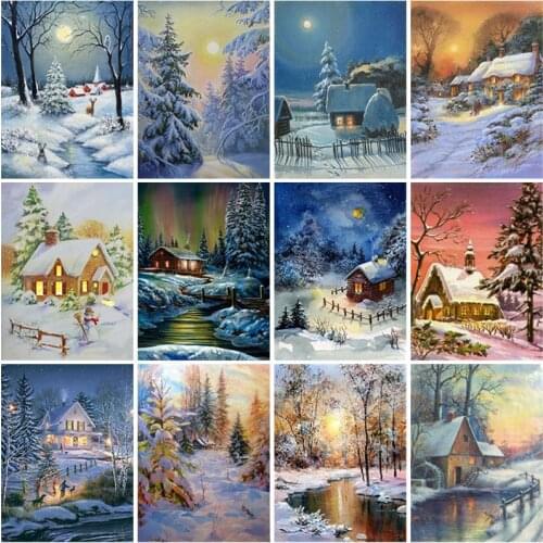 DIY Winter Snow Scenic 5D Diamond Painting Full Square Drill Diamond Embroidery Cross Stitch Mosaic Kits Wall Art Home Decor