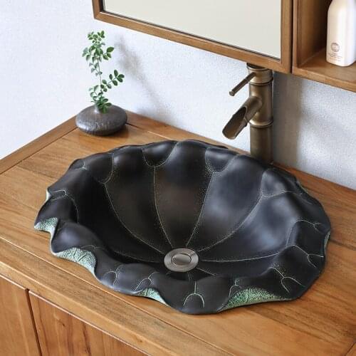 New Chinese Style Middle Basin Semi-Embedded Basin Drop-in Sink Home Art Creative Oval Decoration Wash Basin