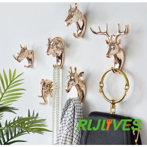 New Animal Shaped Hooks Deer Stags Rhino Horse Giraffe Elephant Head Wall Hanger Coat for Hat Hook Rack Holder Home Decor