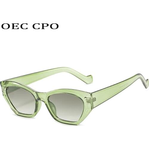 OEC CPO Vintage Small Square Sunglasses Women New Fashion Light Green Retro Sun Glasses Female Cat eye Eyeglasses UV400 Oculos