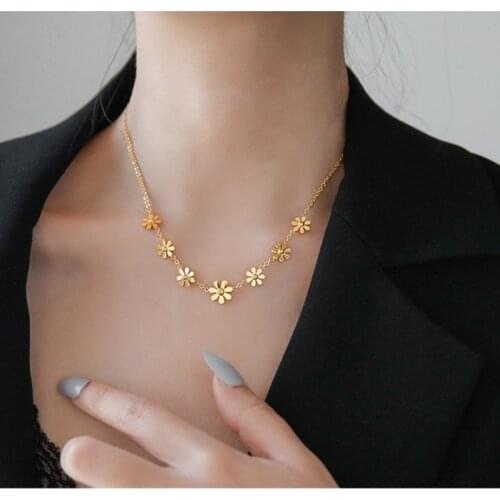 Rose gold color stainless steel daisy flowers necklaces & pendants chain, chic statement necklace collier womens jewellery colar