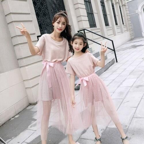 Mother Daughter Dresses Pajamas Mesh Style Bowtie Family Look Mommy and Me Clothes Mama Bebes Matching Clothes Family Outfits