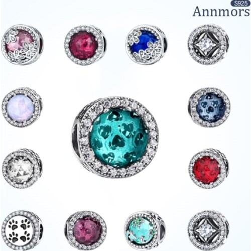 Fits Pandora Charms Starry Sky Round with Rhinestones 925 Sterling Silver Beads Bracelets Necklace Girl DIY Jewelry Make Gifts