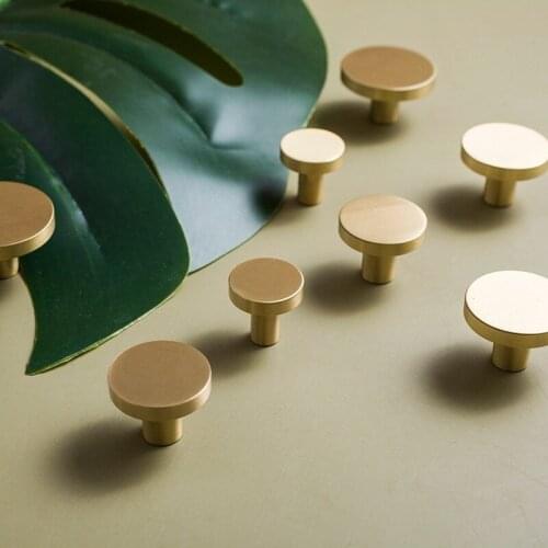 Nordic Simple Round Brass Desk Drawer Wardrobe Door Single Hole Solid Wood Knob Gold Button Small Handle Furniture Cabinet Knobs