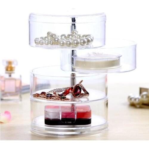 Transparent 360 Degrees Rotary Multilayer Jewelry Storage Box Holder Earpin Earrings Small Objects Organizer Plastic Jewelry Box