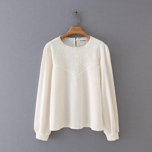 Plus Size Womens Beige Blouse Long Sleeved Lace Patchwork Elegant Workwear Spring Summer Tops Casual Muslim Top