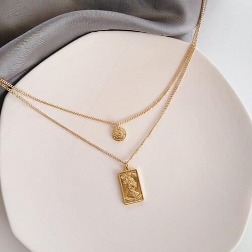 Carved Coin Necklace For Women Fashion Gold Color Vintage Medallion Multiple Layers Pendant Long Necklaces Boho Jewelry