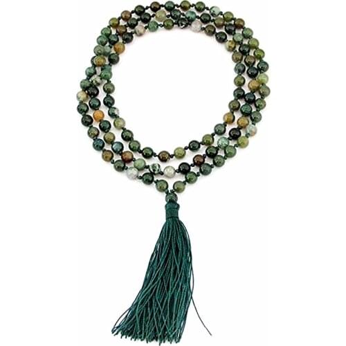 Hand Knotted Heat Treated Natural stone 6mm 108 Beads Buddhist Prayer Japa Mala for Medita Long Necklace women jewelry