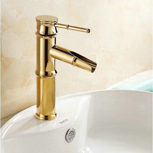 Gold Polished Brass Faucet Bathroom Basin Sink Mixer Tap Faucet Tall water tap bathroom Bamboo mixer G1084