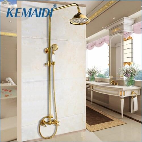 KEMAIDI Shower Faucets Gold Brass Bathroom Shower Mixer Tap Faucet Set Rain Shower Head Round Wall Mounted Bathtub Faucet Sets