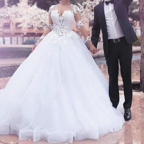 SuperKimJo Vestidos De Novia 2020 Long Sleeve Lace Applique Boho Wedding Dresses for Bride 2021 Princess Arabic Wedding Gowns