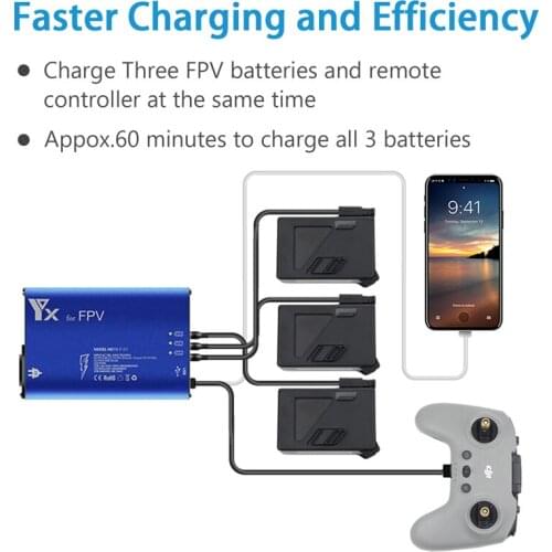 6 IN 1 Battery Charger Drone with Multi Switch Charging Hub for DJI FPV Drone Battery Remote Controller Charge Connector Adapter