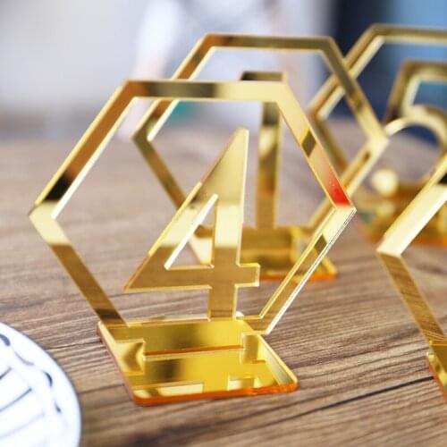 Mirror Wedding Seat Card Hexagonal Table Number Sign for Wedding Party Decoration Gold Acrylic Number Birthday Geometrictable