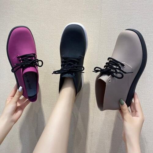 Comemore Womens Rain Boots Short Tube Lace Up Flat Rain Shoes Cute Adult Women Rainshoes Waterproof Non-Slip Rubber Water Shoes