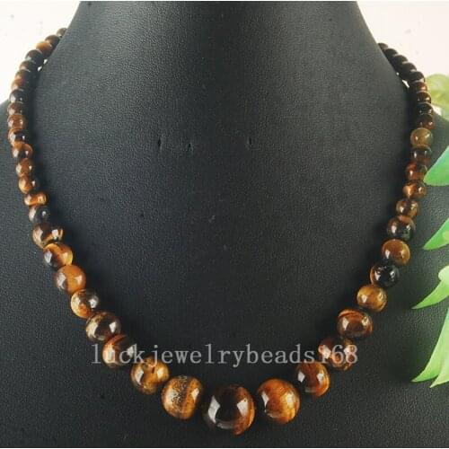 Free shipping Women Fashion Jewelry 6~14mm Beautiful Tigers Eye Round Beads Necklace 17.5" FG6425