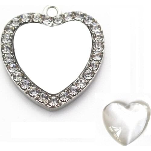 100pcs Free shipping Blank Heart Pendant Charms for Necklace and Earrings with Clear Glass Cabochon