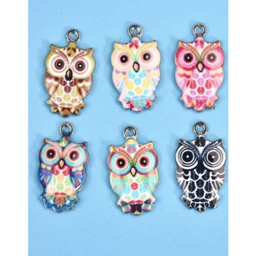 Fashion DIY Owl Jewelry Making Enamel Crafts Charms Mixed Color Necklace 6pcs Pendants