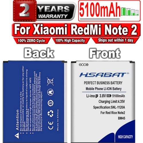 HSABAT 100% High Capacity New 4900mAh BM45 Battery for Xiaomi RedMi Hongmi Note2 Red Rice Note 2 Rechargeable Accumulator