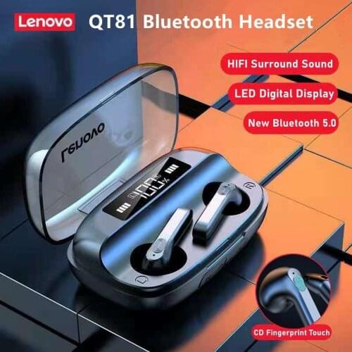 Lenovo QT81 TWS Wireless Headphone Stereo Sports Waterproof Earbuds Headsets with Microphone Bluetooth Earphones HD Call 1200mAh