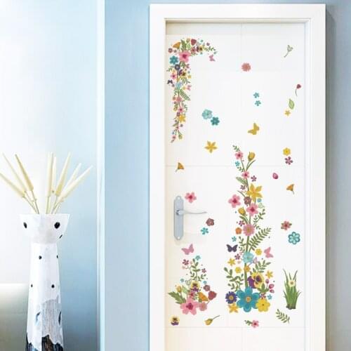 Colorful Flowers Vine Butterfly Wall Stickers Window Cabinet Computer Closet Decor Decals Removable Wall Mural Poster Art Tattoo