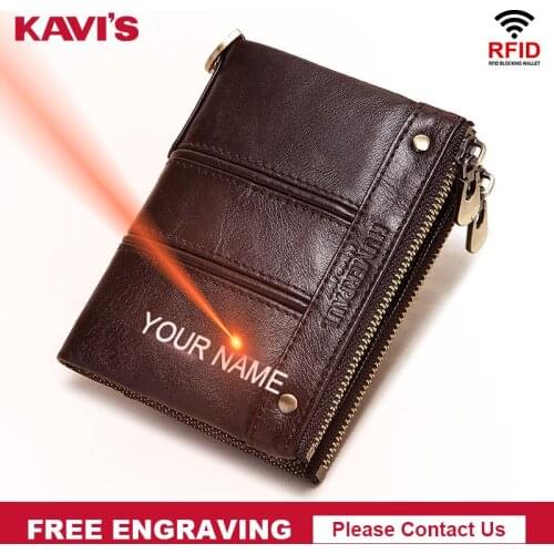 KAVIS Rfid Genuine Leather Wallet Men Crazy Horse Wallets New Coin Purse Short Male Money Bag Mini Walet Boys Free Engraving