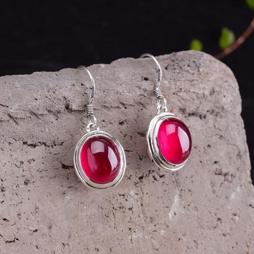 KJJEAXCMY Fine Jewelry 925 sterling silver inlaid red corundum girls earrings pink