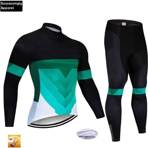2019 Team Green Custom Cycling Jersey Set Long Sleeve Bike Cycling Set Ropa Ciclismo Invierno Bicycle Wear Bike Clothing 16D