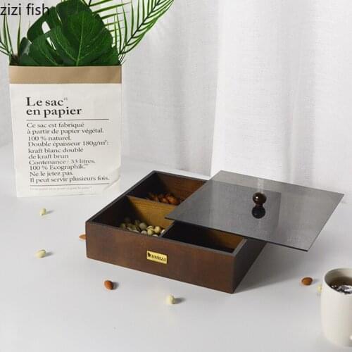 Creative Wooden Square Grid Fruit Tray Coffee Table Desktop Decoration Household Candy Nut Small Object Storage Box Home Decor