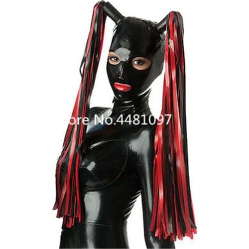 Latex Mask Rubber Uniqu unisex fetish cosplay mask Latex Mask Rubber Hood with TWO Tails for Party Bodysuits Wear custom made