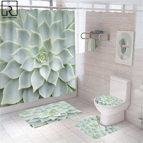 Green Plant Summer Bathroom Curtain 12 Hooks Shower Curtains Bath Mat Set Anti-slip Rugs Toilet Cover Carpet WC Accessories Home