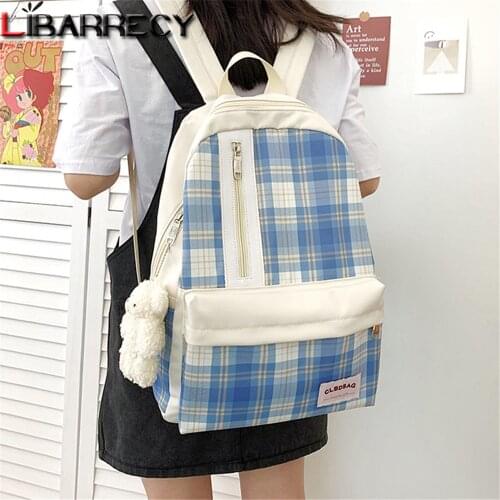 Fashion Check Pattern Designer Womens Backpack Letter Design Ladies Student School Bags High Quality Nylon Teen Laptop Backpack
