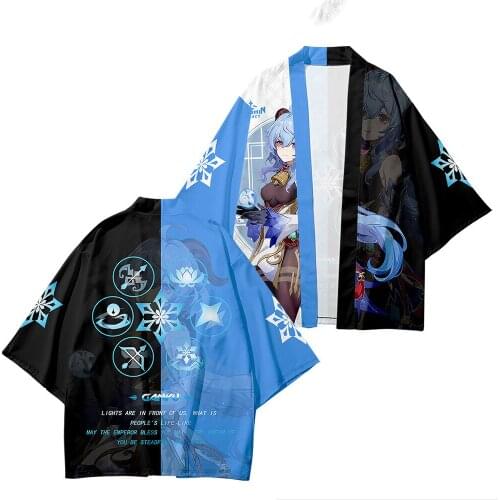 Men women Cardigan Kimono Summer Beach Sunscreen Loose Kimono Genshin Impact Ganyu Cosplay Yukata Haori Short Sleeve