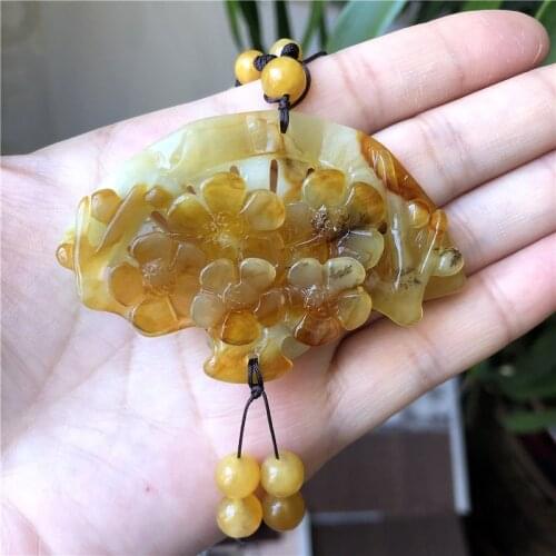 Natural xiuyu A jade Handcarved flower jade plum fan jade green jade pendant jade necklace men pendants jewelry jade necklaces